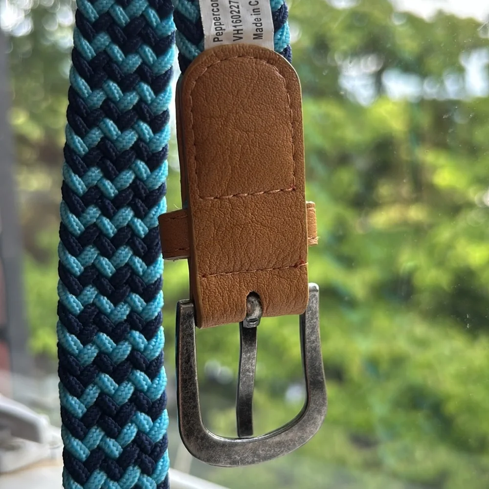 Peppercorn Kids blue braided elastic adjustable belt w/ pewter tone buckle